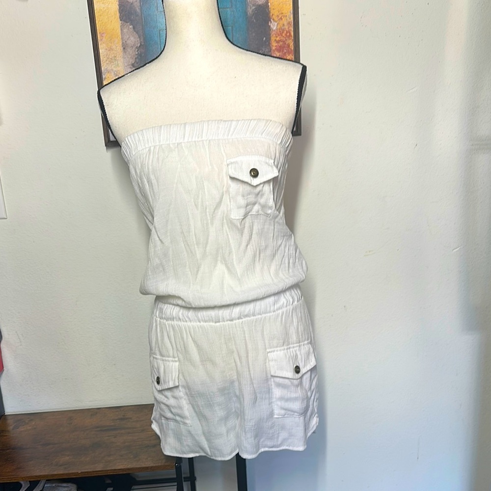 White Strapless Romper with Pockets